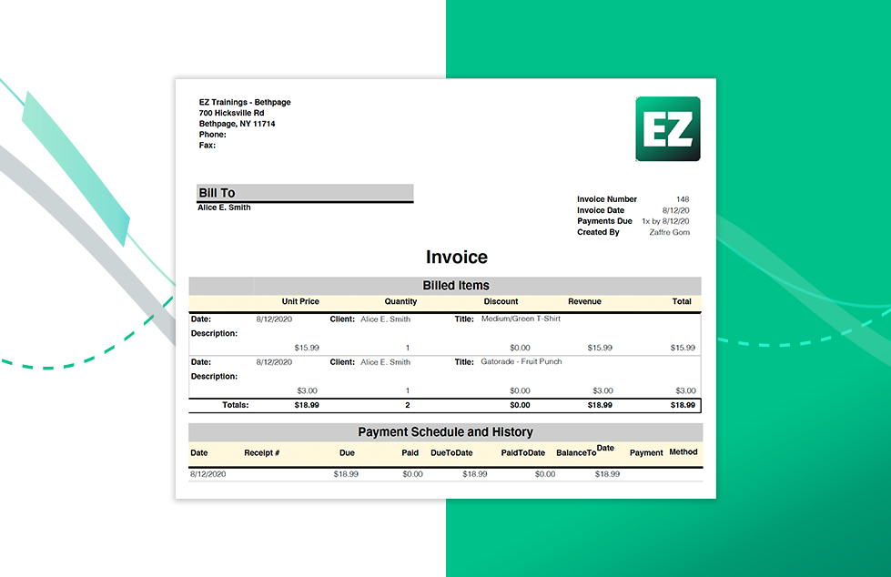 Branded Invoices from EZFacility