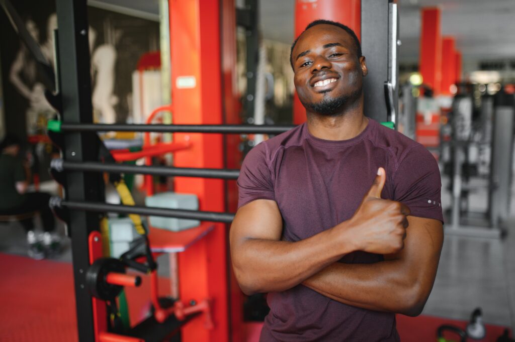 Smiling fitness studio owner.